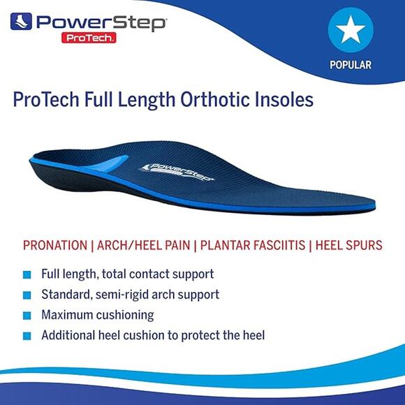 NWT PowerStep ProTech Orthotic Insoles - Plantar Fasciitis Relief, Size M3-W5.5 - Picture 2 of 6
